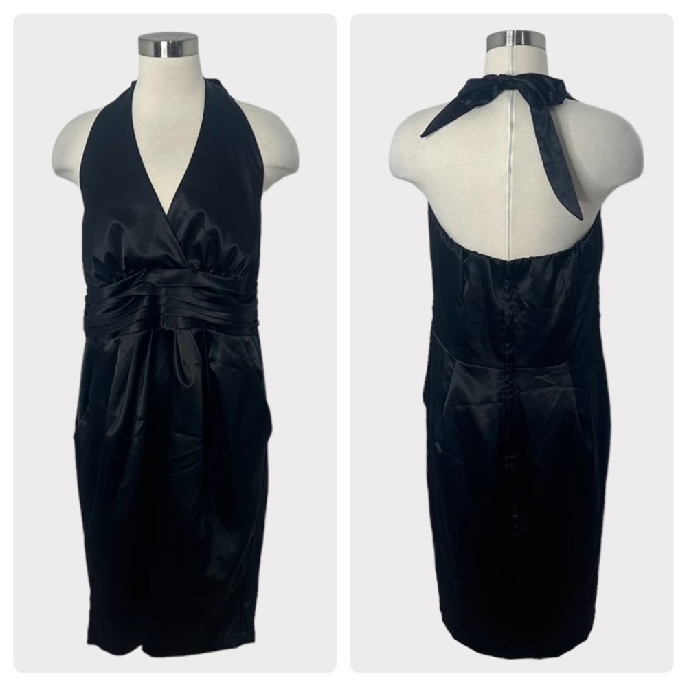 Torrid Black V-Neck Satin Halter Cocktail Party Dress